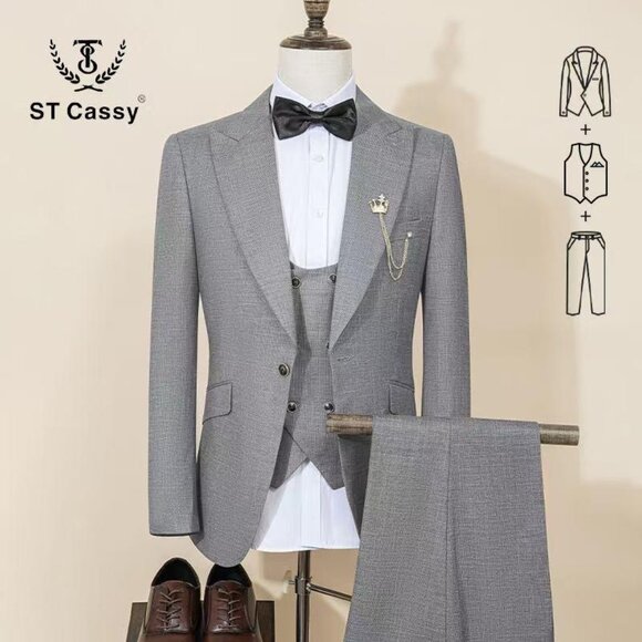 Brand New Men’s Suits in Gray Three Piece Sets - Picture 1 of 3